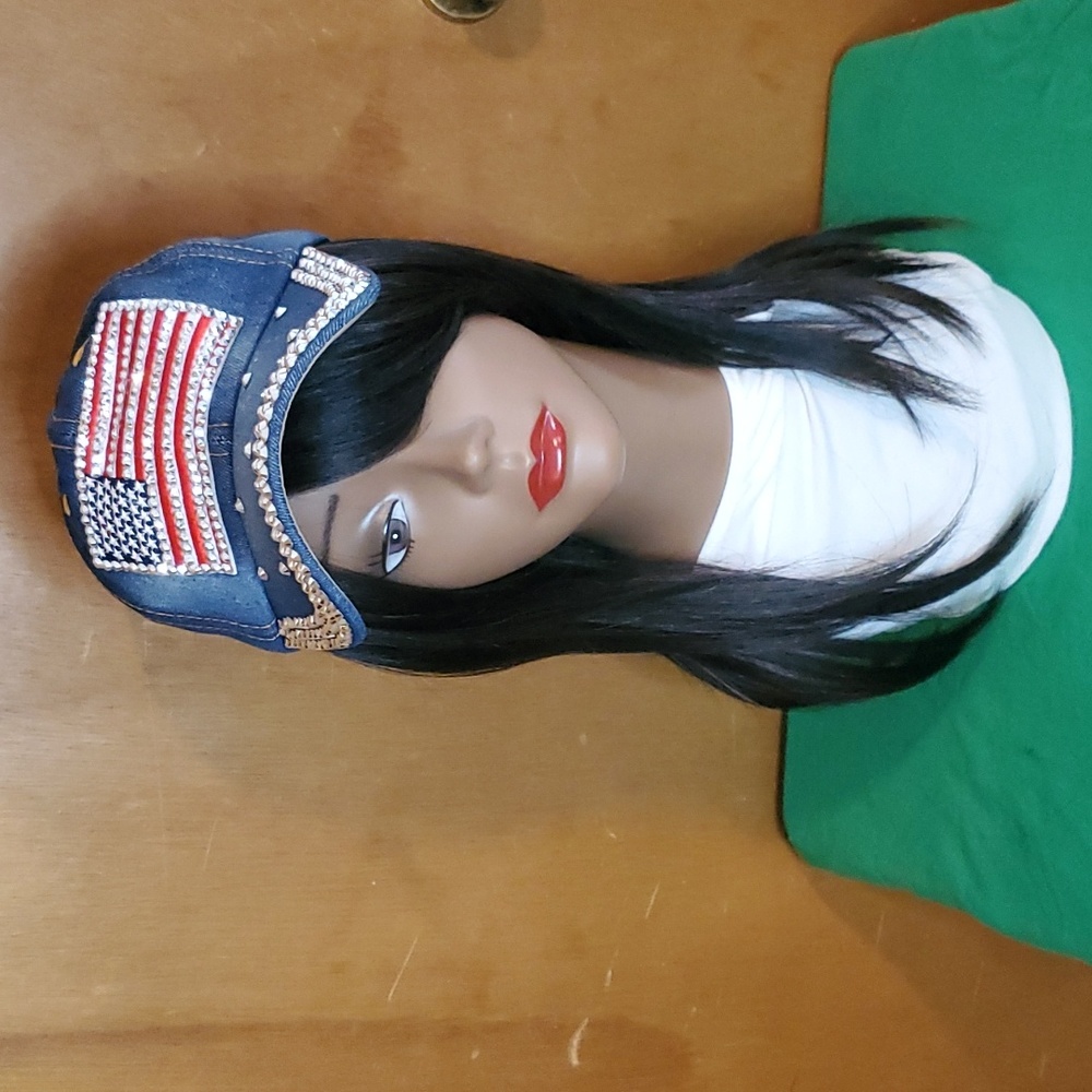 🎉Host Pick🎉 Womens Denim USA Flag Cap With Rhinestones